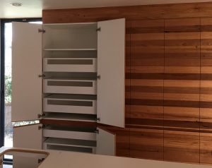 Inside a custom cabinet for a kitchen