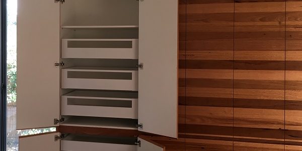 Inside a custom cabinet for a kitchen